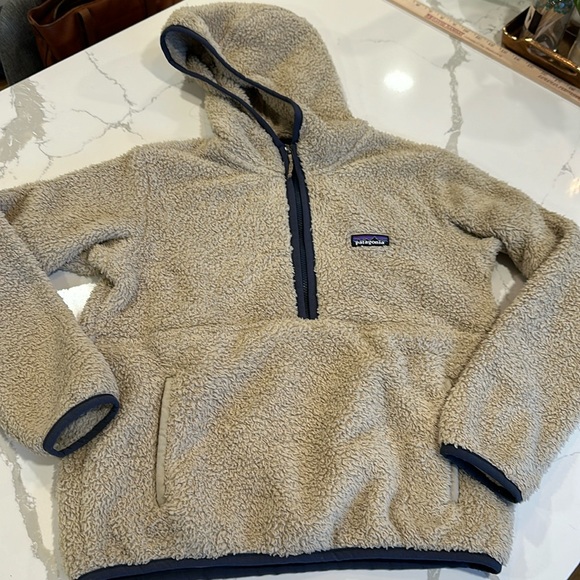 Patagonia Tops - Los Gatos Deep Pile Hooded Pullover Fleece El Cap Khaki Smolder Blue Small